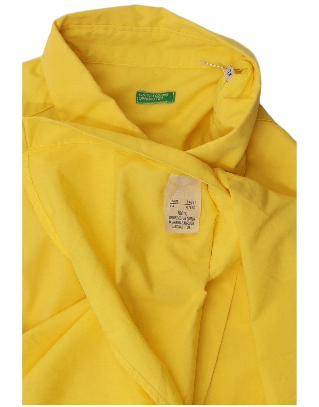 BENETTON Kortærmet Herreskjorte XL Gul Bomuld