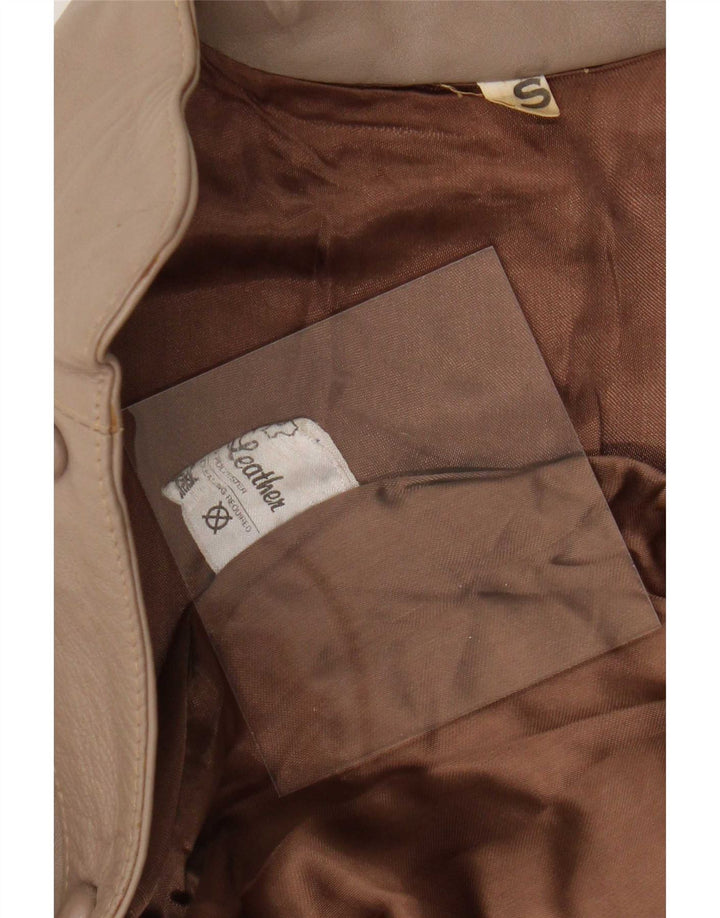 Vintage Dame Oversized Læderjakke UK 10 Small Beige