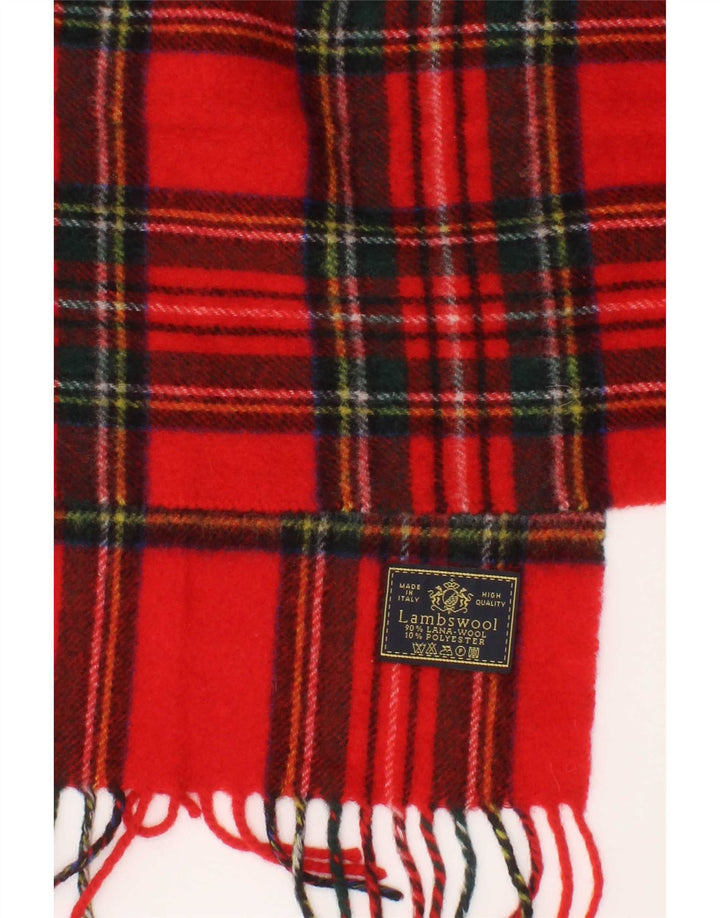 Vintage Kvinders rektangel tørklæde One Size L53 Rød Plaid Virgin Wool