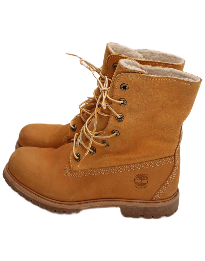 Timberland Dame Læder Shearling Style Støvler UK Størrelse 5,5 Brunt Læder