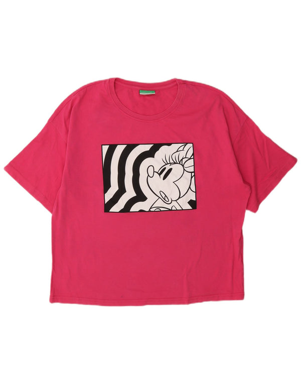 Benetton Dame Disney Grafisk T-Shirt Top UK 16 Large Pink