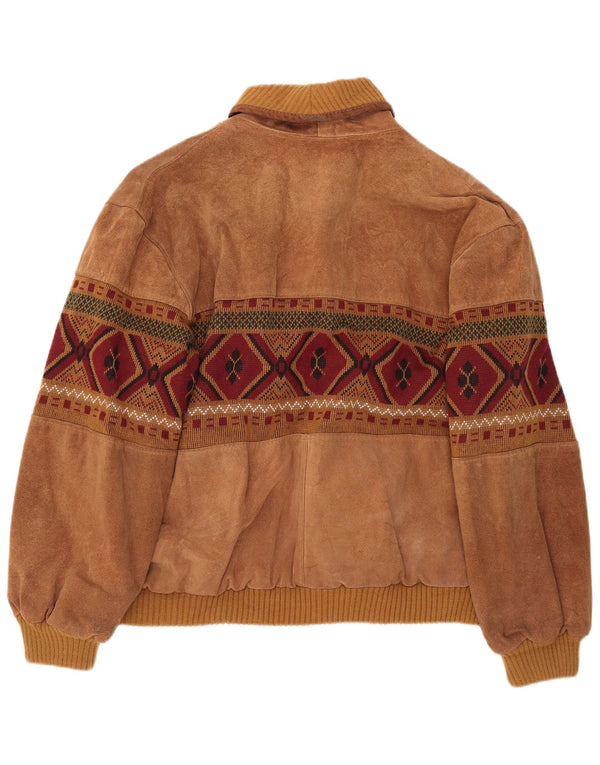 Vintage herre ruskind bomberjakke UK 42 XL Brun Geometrisk