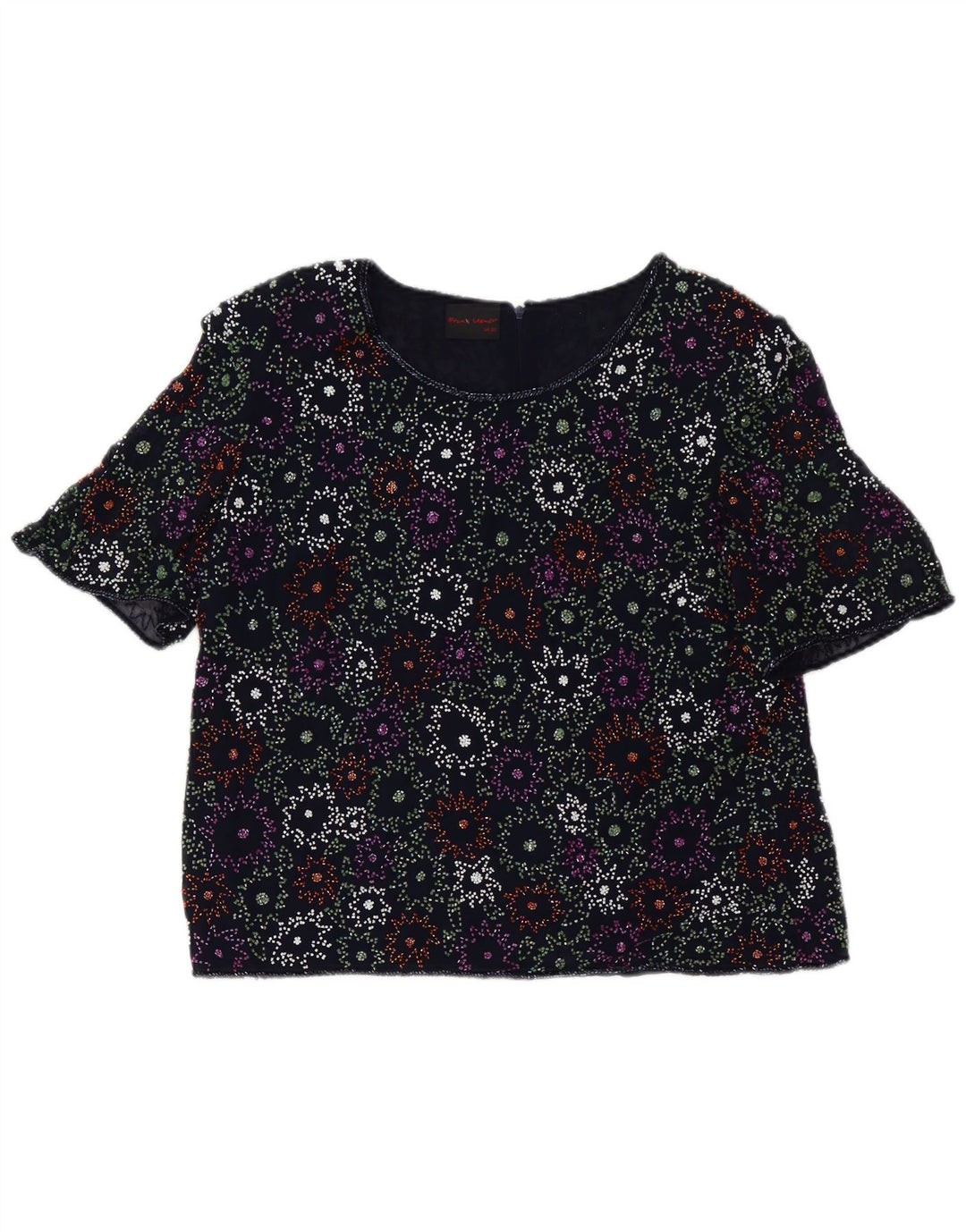 Frank Usher Damebluse Top UK 20 2XL Navy Blue Floral Polyester