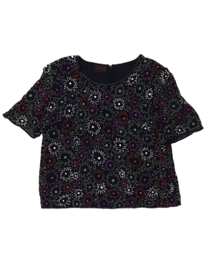 Frank Usher Damebluse Top UK 20 2XL Navy Blue Floral Polyester