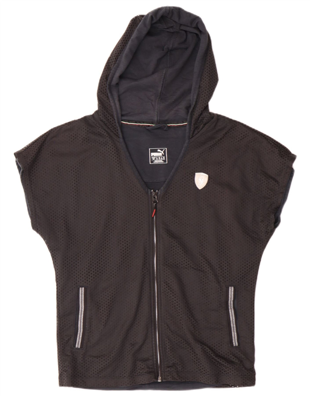 Puma Dame Hætte Kortærmet Træningsdragt Top Jakke UK 10 Lille Sort