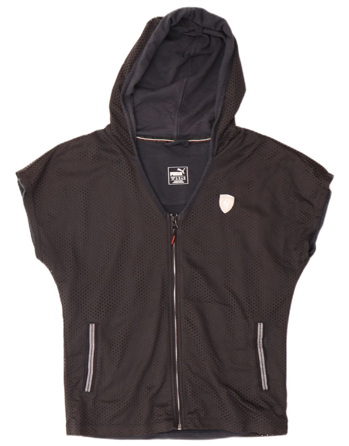 Puma Dame Hætte Kortærmet Træningsdragt Top Jakke UK 10 Lille Sort