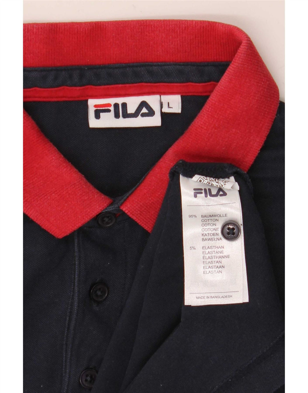 Fila Polo Shirt til mænd Large Navy Blue Colourblock Bomuld