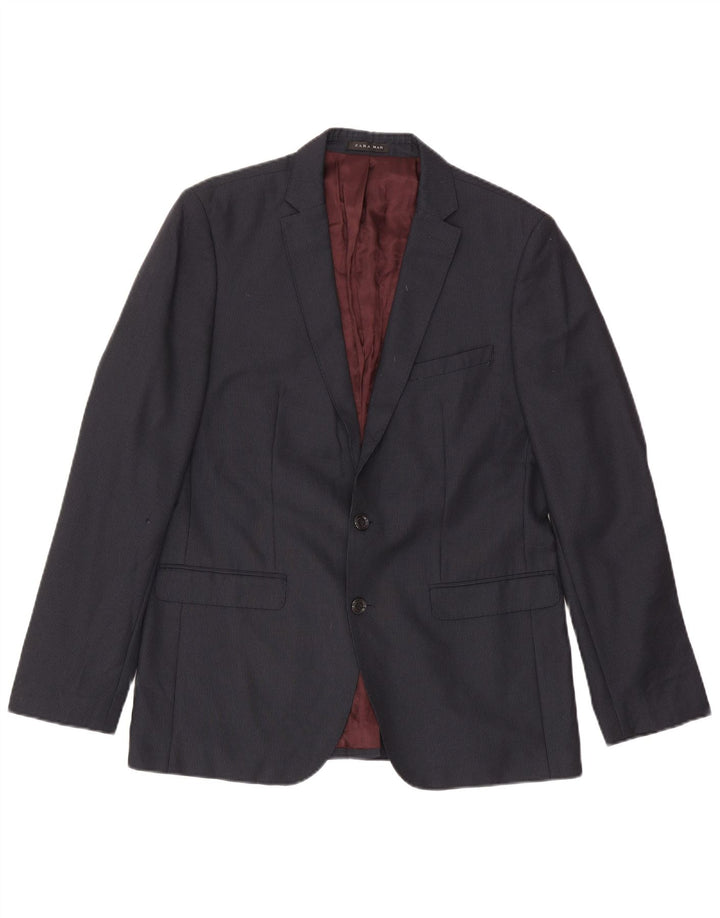 Zara Herre 2-knaps blazerjakke EU 52 Large Navy Blue Pinstripe Polyester