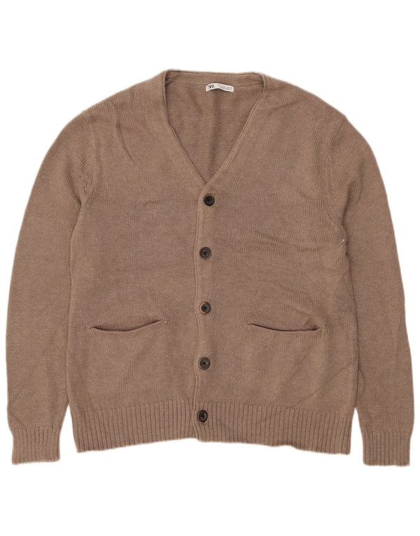Zara Herre Cardigan Sweater Medium Beige Bomuld