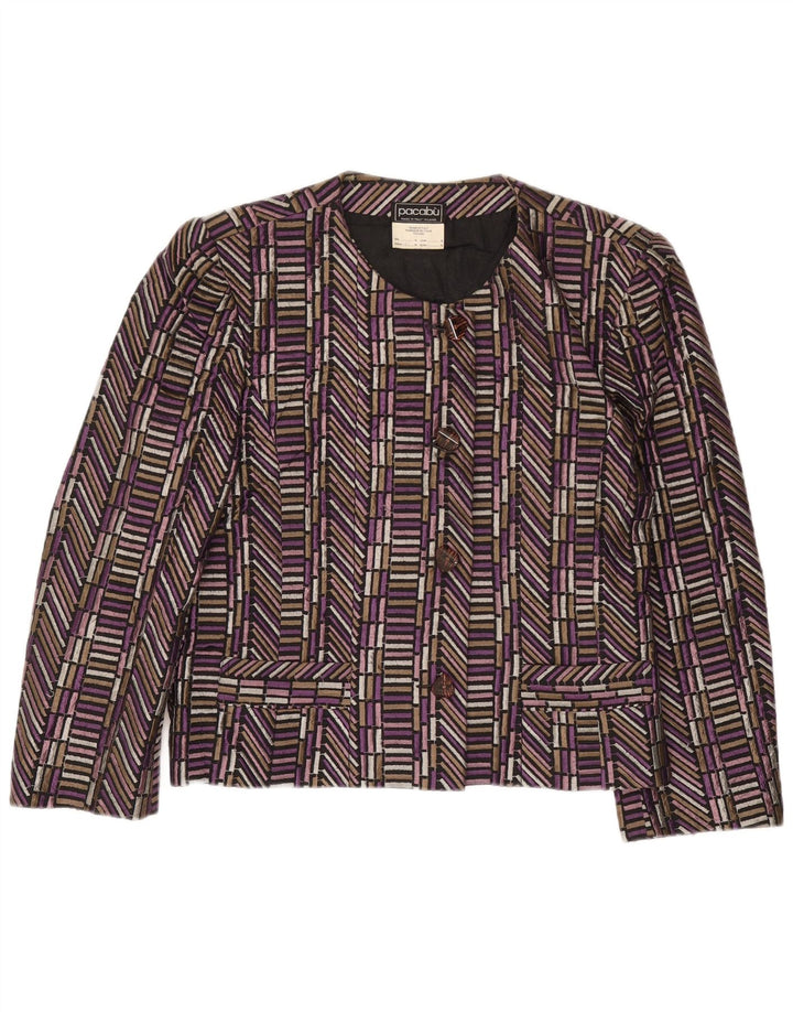 Vintage dame 4-knaps blazerjakke UK 14 Medium Lilla Geometrisk Silke