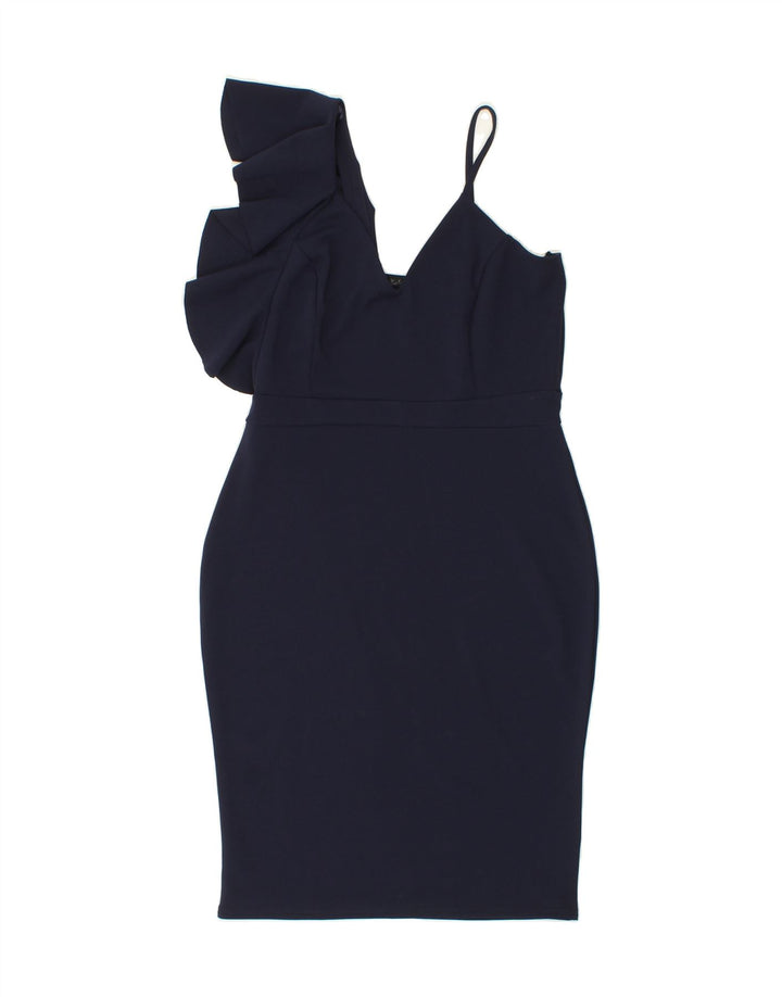 VINTAGE Womens Sleeveless Bodycon Dress UK 14 Medium Navy Blue Polyester Vintage Vintage and Second-Hand Vintage from Messina Hembry 