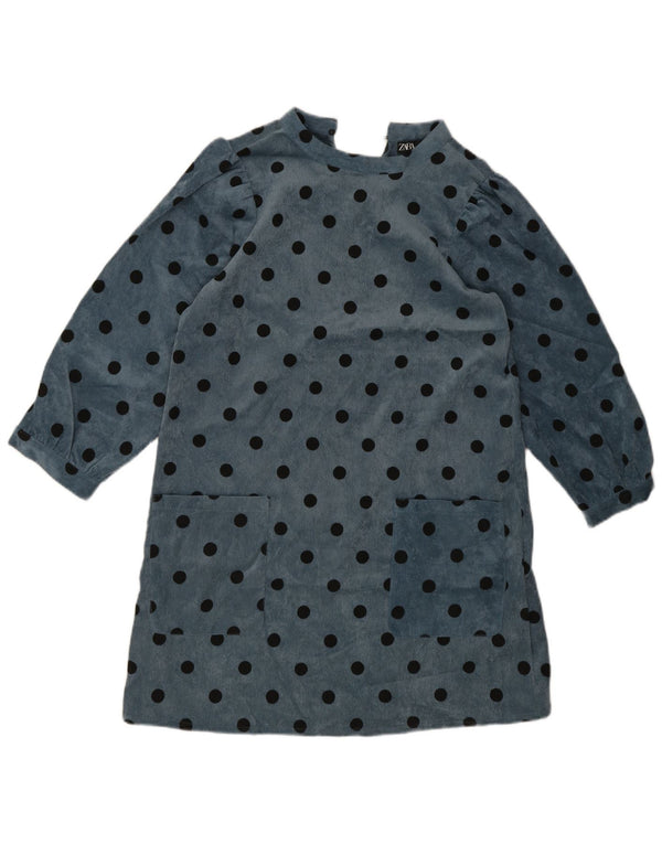 Zara Womens Long Sleeve Shift Dress UK 10 Small Blue Polka Dot Polyester