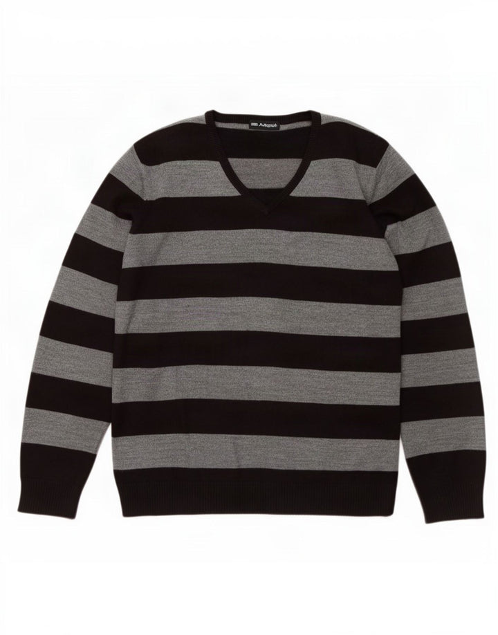 Marks & Spencer Herre V-hals sweater Stor grå stribet akryl