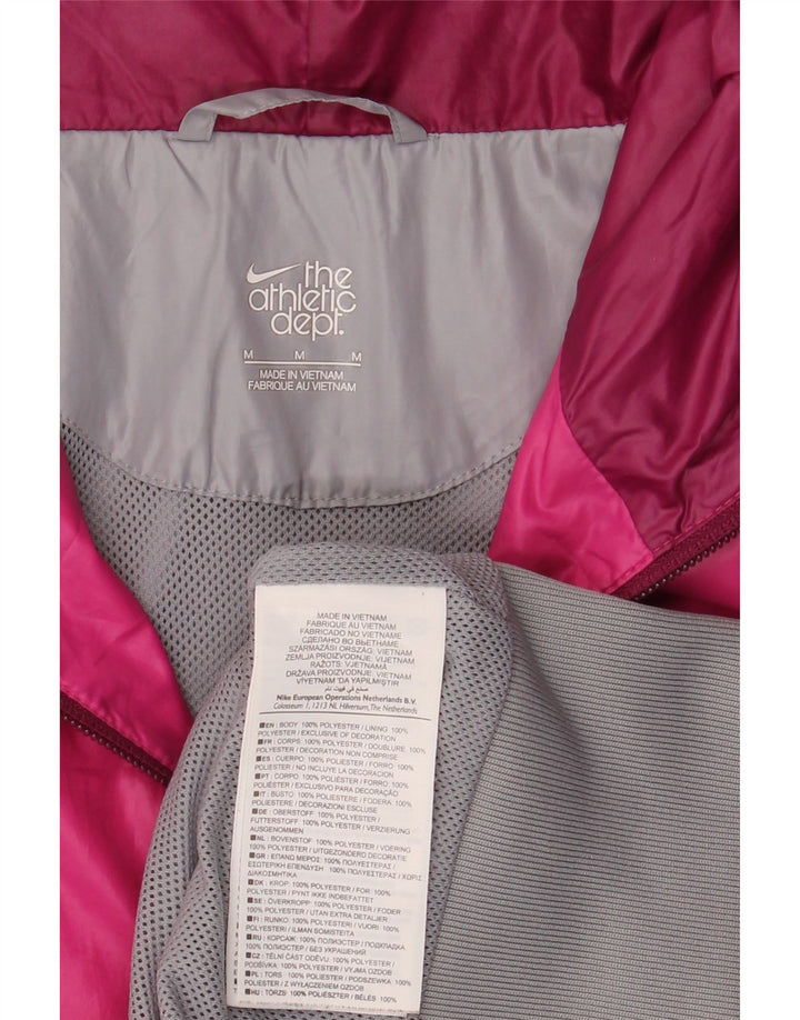 Nike Regnjakke med hætte til kvinder UK 14 Medium Pink Colourblock Polyester