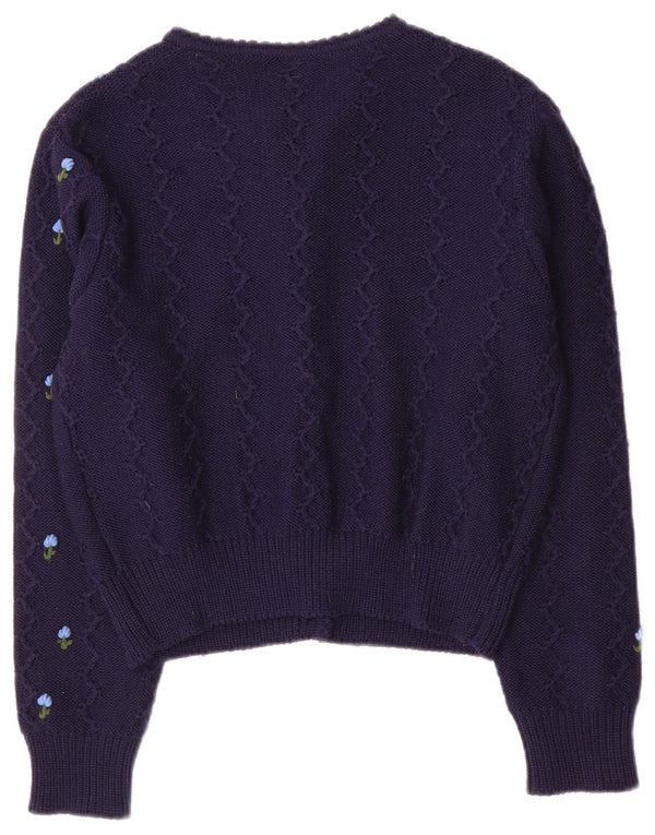 Vintage Kvinders Crop Cardigan Sweater UK 12 Medium Navy Blue Floral