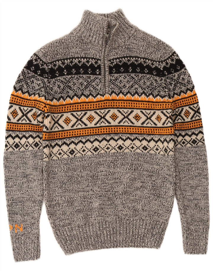 Superdry Sweater med lynlås til mænd Small Grey Fair Isle Akryl