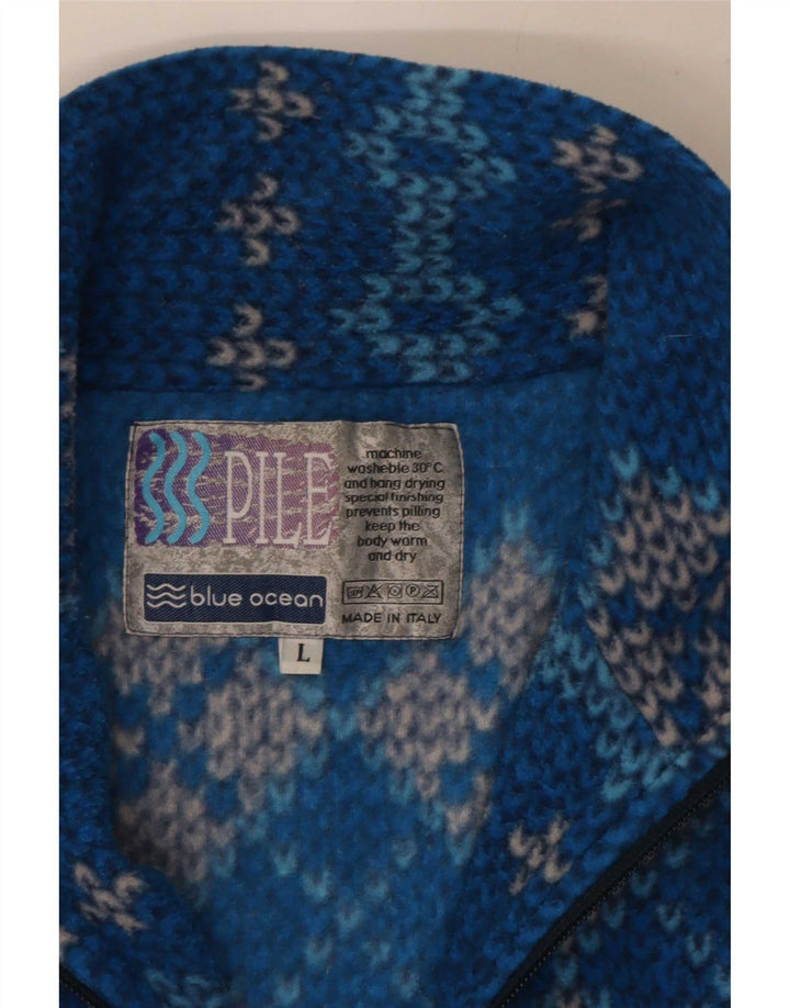 Vintage herre lynlås-hals sweater stor blå geometrisk