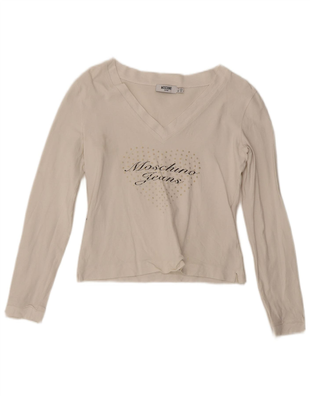 Moschino Womens Crop Grafisk Top Langærmet UK 14 Medium White Bomuld