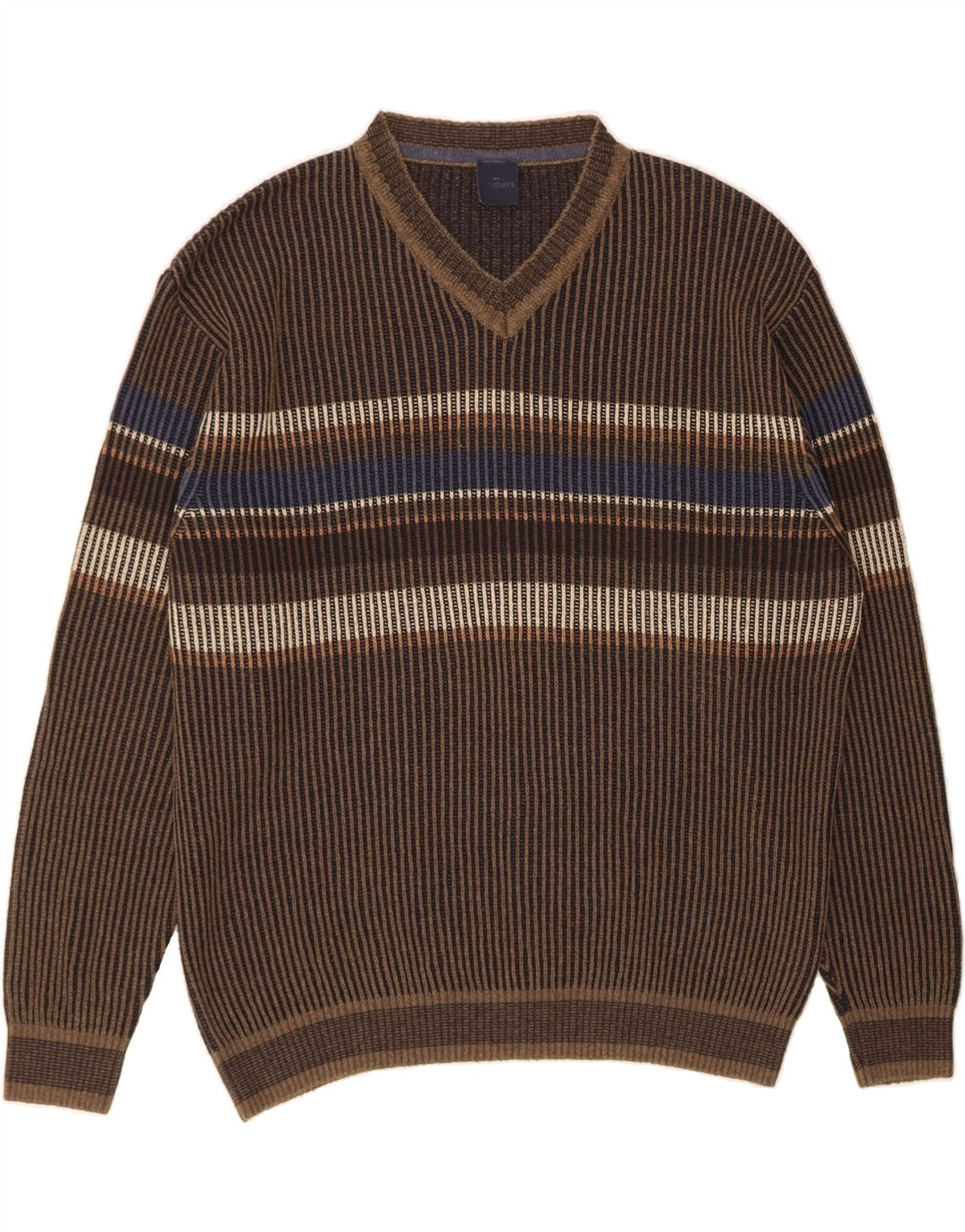 ENGBERS Herre V-hals sweater Stor brun stribet bomuld