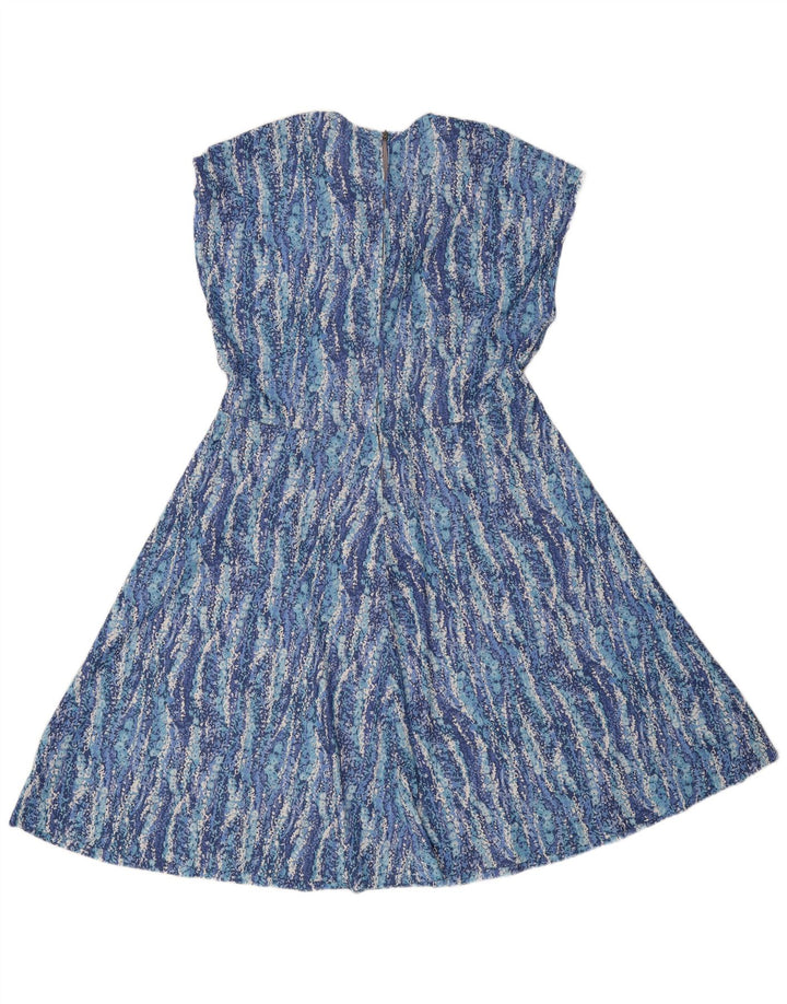 Vintage Dame Ærmeløs A-Line Kjole IT 44 Medium Blue Floral Polyester