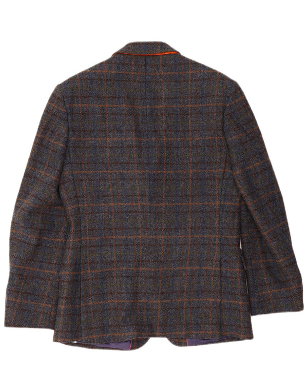 VINTAGE Herre 2-knaps blazerjakke UK 38 Medium Navyblå ternet uld