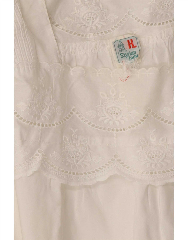 Vintage Dame Bluse Top UK 16 Large White Floral