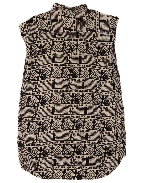 Vintage kvinders ærmeløs skjortebluse UK 18 XL sort geometrisk viskose