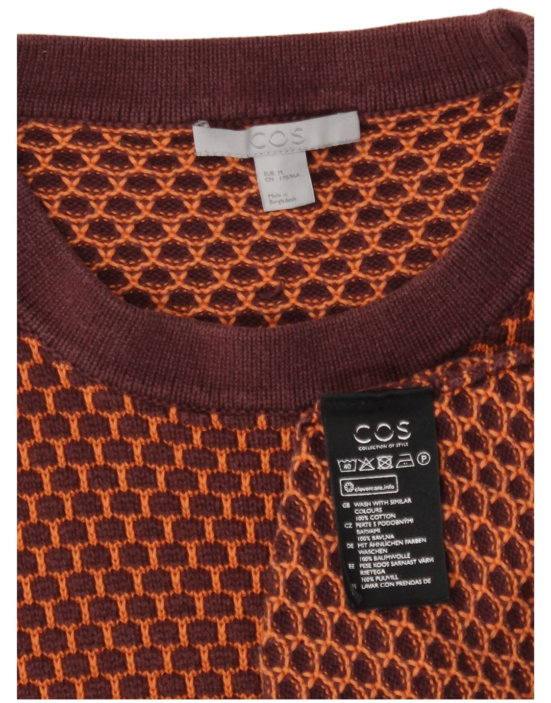 Cos Dame Jumper Dress UK 12 Medium Orange Geometrisk Bomuld