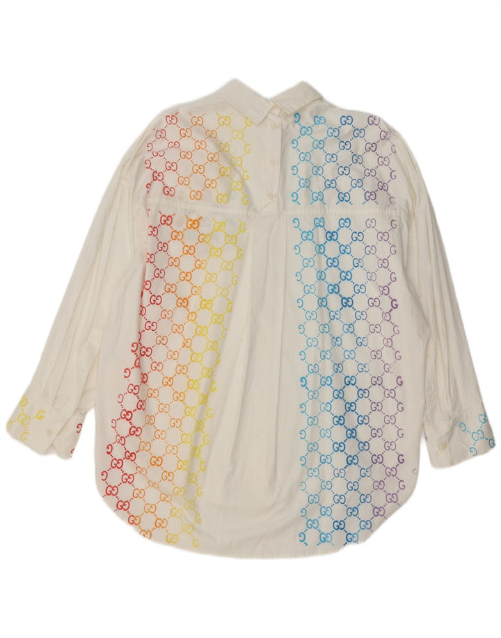 Zara Dame Oversized Skjorte UK 14 Medium Hvid Geometrisk Bomuld