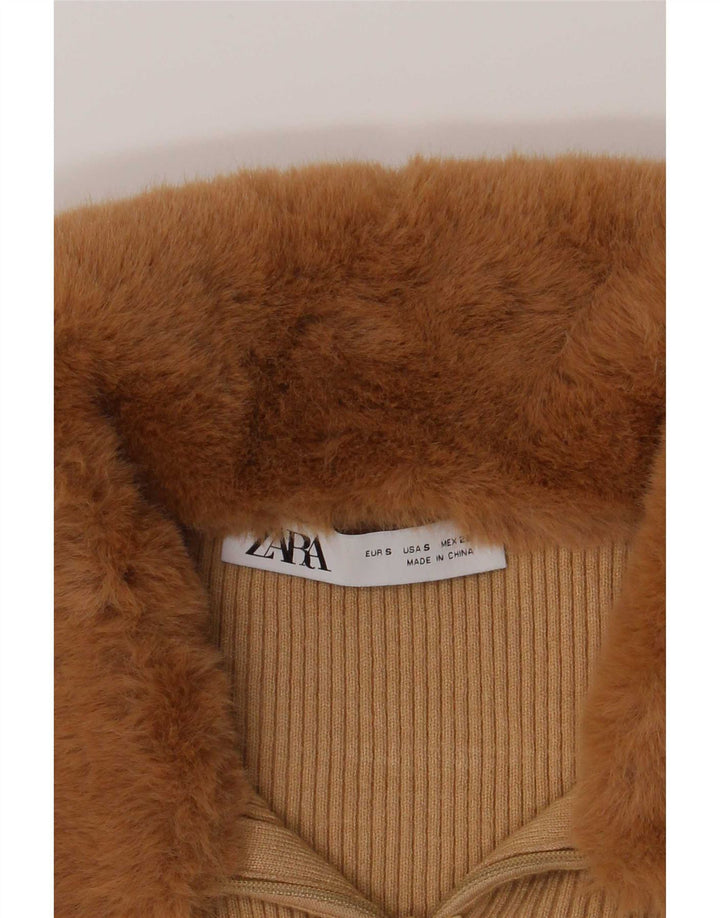 Zara Womens Crop Top Langærmet UK 8 Small Beige