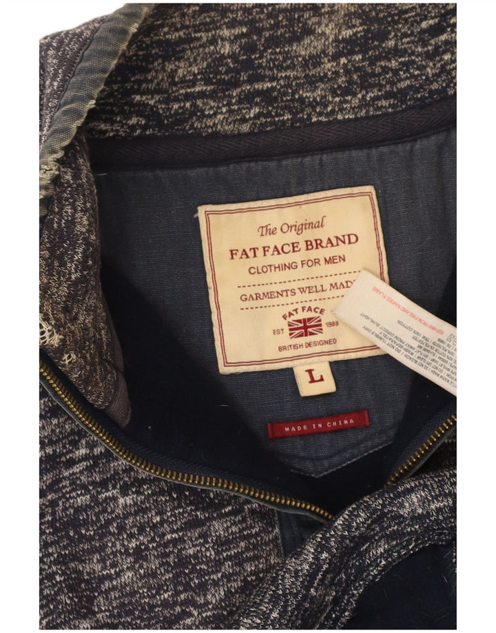 FAT FACE Mens Zip Neck Sweatshirt Jumper Large Navy Blue Flecked Cotton
