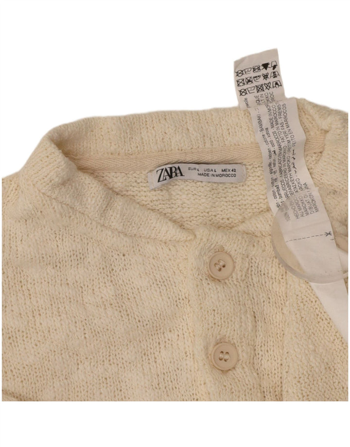 ZARA Womens Short Sleeve Button Neck Jumper Sweater UK 16 Large Off White