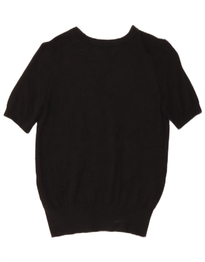 Zara Dame strikket kortærmet bluse Top UK 12 Medium Black Viscose