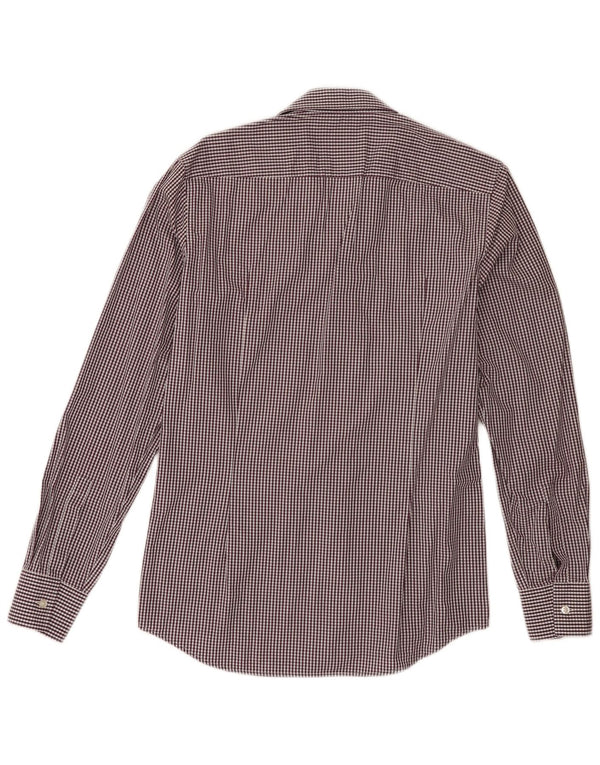 Hugo Boss Mens Slim Fit Shirt Size 38 15 Medium Burgundy Gingham Cotton