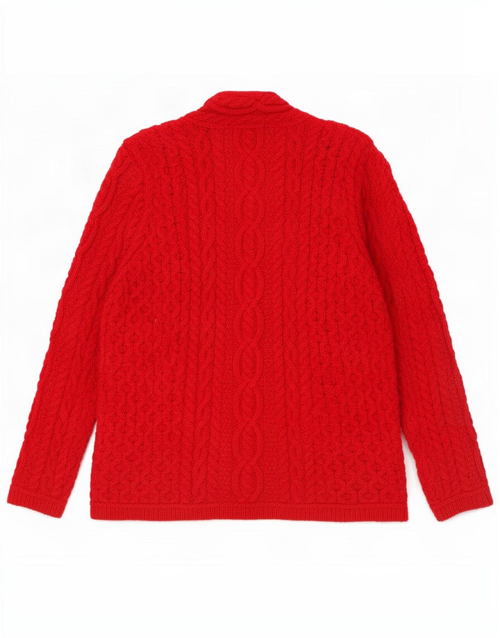 Aran Crafts Dame Cardigan Sweater UK 14 Medium Rød Merinould