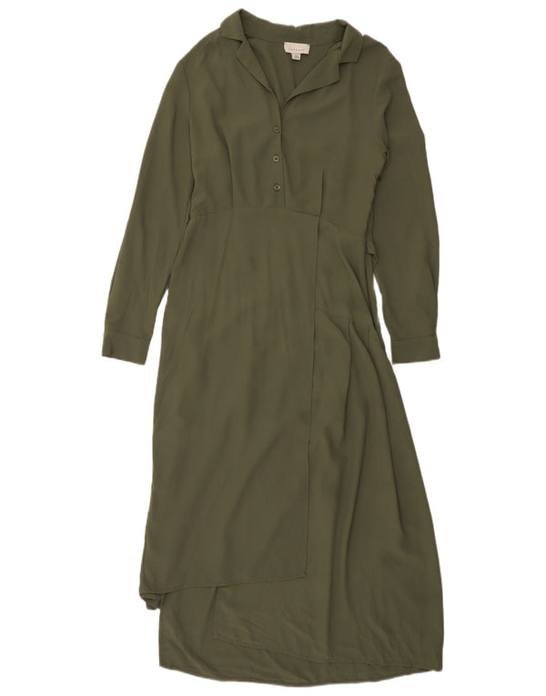 Topshop Dame Asymmetrisk Langærmet Maxikjole UK 10 Small Khaki