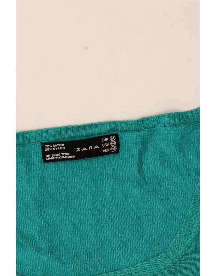 Zara Dame Boat Neck Jumper Sweater UK 12 Medium Green Rayon