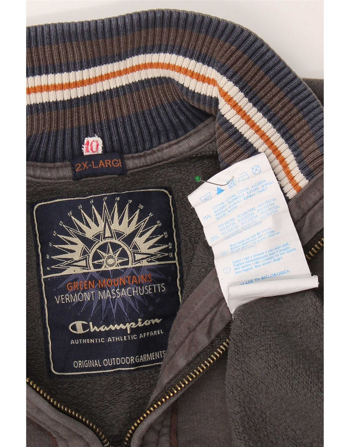 Champion Herre Zip Neck Sweatshirt Jumper 2XL Grå Bomuld