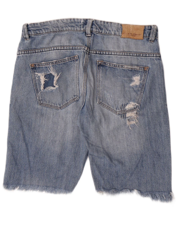 Zara Womens Distressed Denim Shorts EU 38 Small W28 Blue