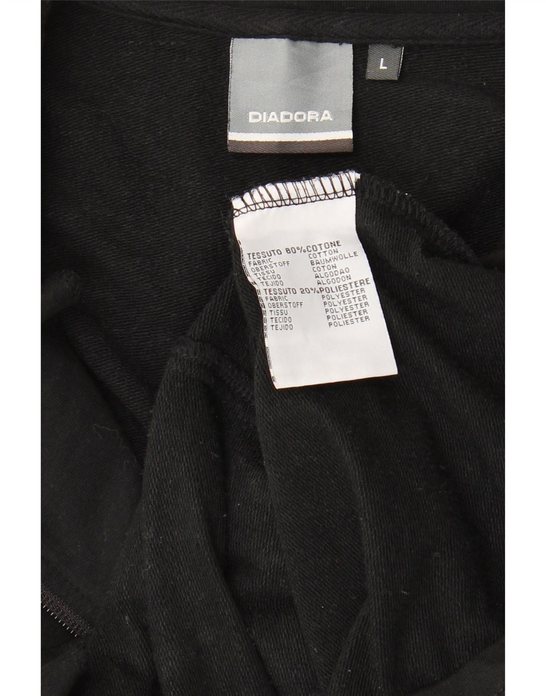 DIADORA Womens Tracksuit Top Jacket UK 16 Large Black Cotton Vintage Diadora and Second-Hand Diadora from Messina Hembry 