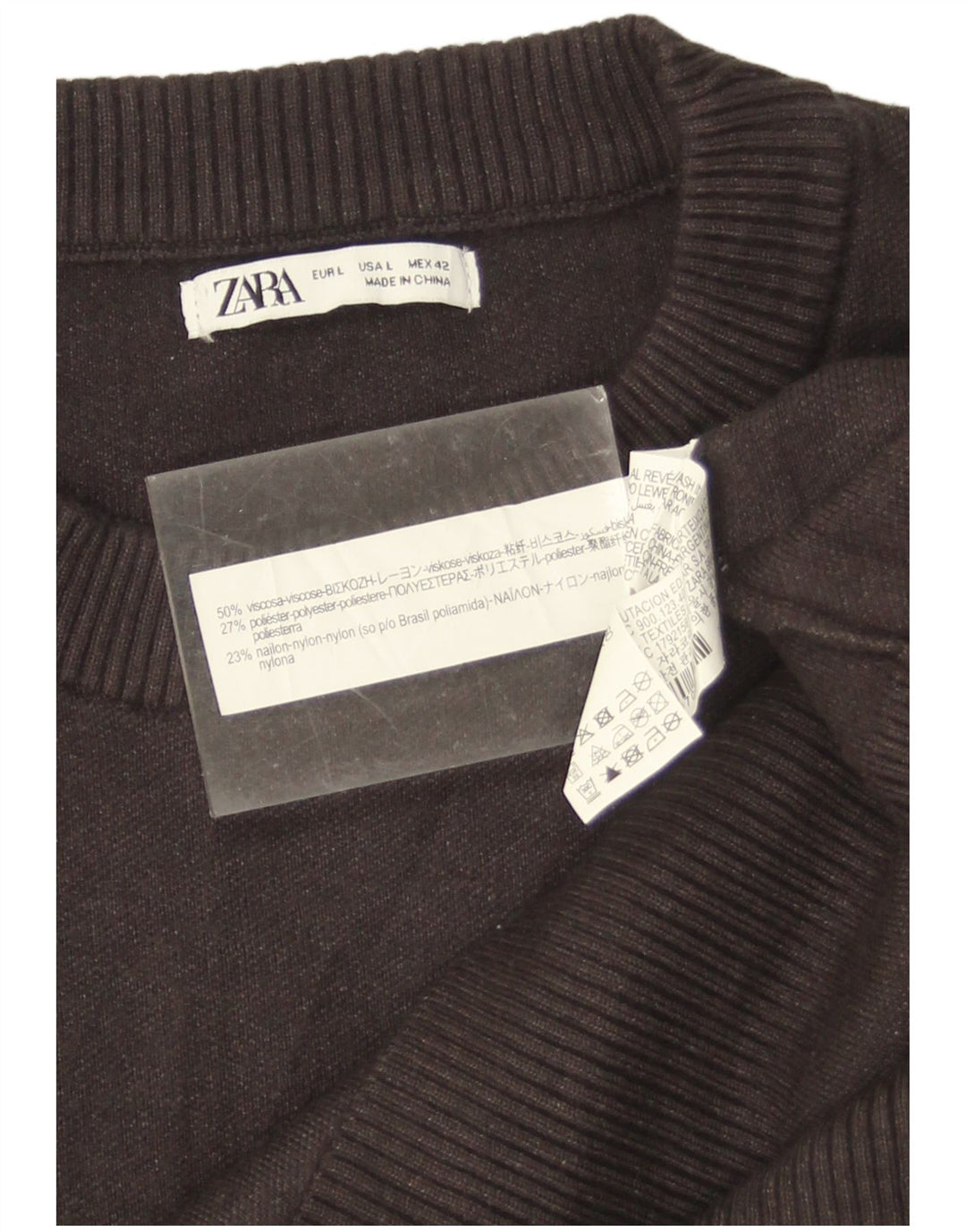 Zara Herre Crew Neck Jumper Sweater Stor Grå Viscose