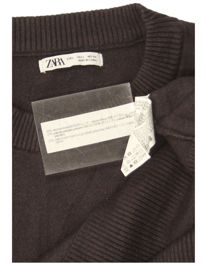 Zara Herre Crew Neck Jumper Sweater Stor Grå Viscose