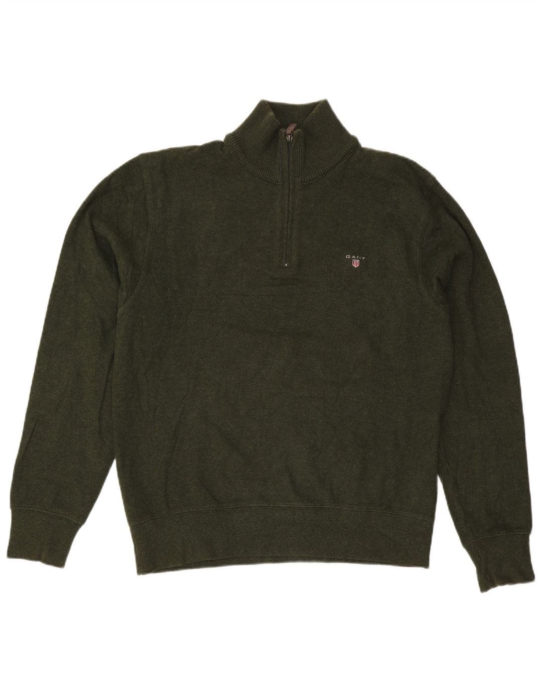 Gant Herre Zip Neck Jumper Sweater Stor Khaki Bomuld