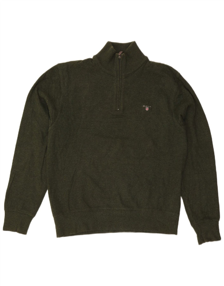 Gant Herre Zip Neck Jumper Sweater Stor Khaki Bomuld