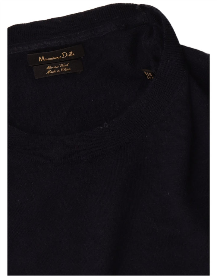 Massimo Dutti Herre Crew Neck Jumper Sweater XL Navy Blue Merino Wool
