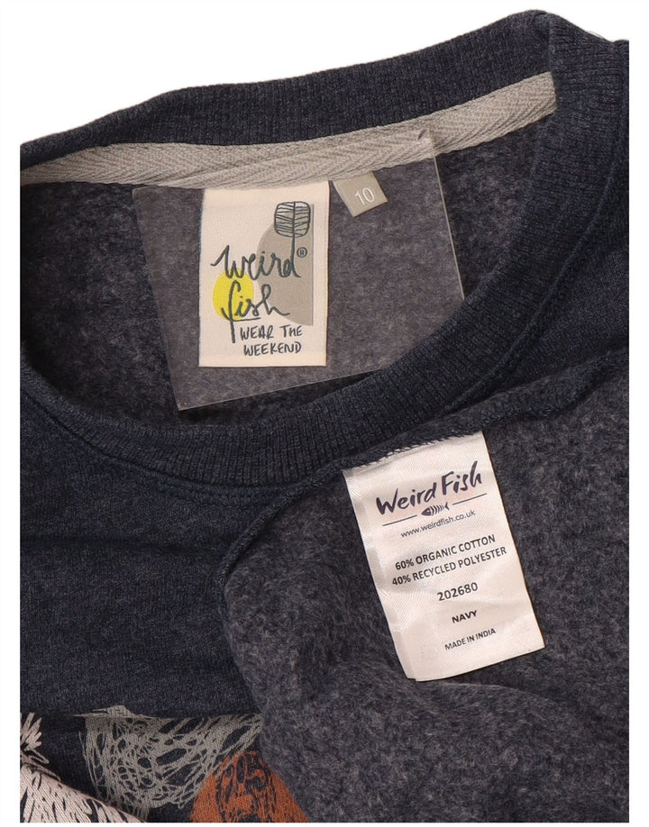 Weird Fish Dame Grafisk Oversized Sweatshirt Jumper UK 10 Small Navy Blue