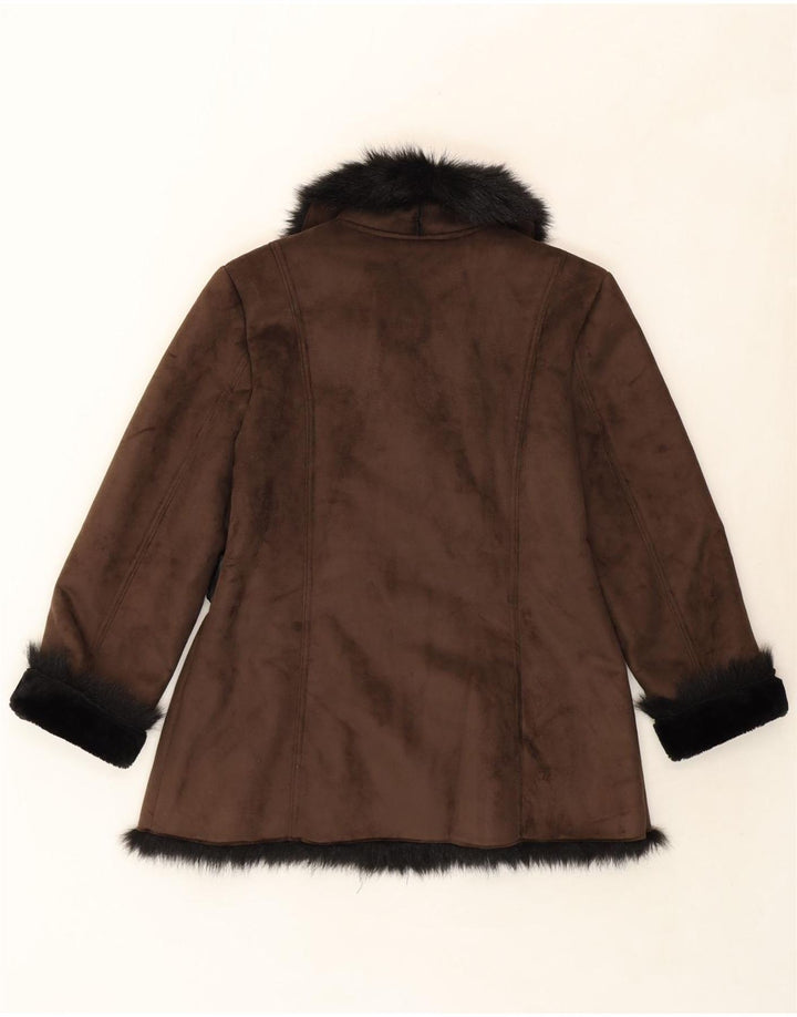 VINTAGE Womens Sherpa Overcoat UK 16 Large Brown Colourblock Polyester Vintage Vintage and Second-Hand Vintage from Messina Hembry 