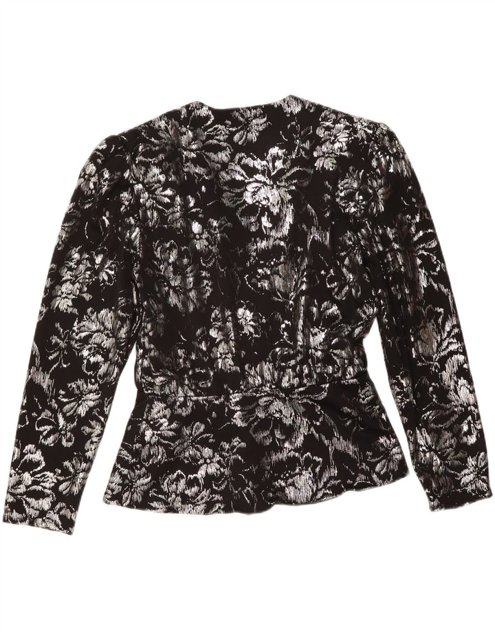 VINTAGE Womens Long Sleeve Blouse Top UK 14 Large  Black Floral Polyester Vintage Vintage and Second-Hand Vintage from Messina Hembry 