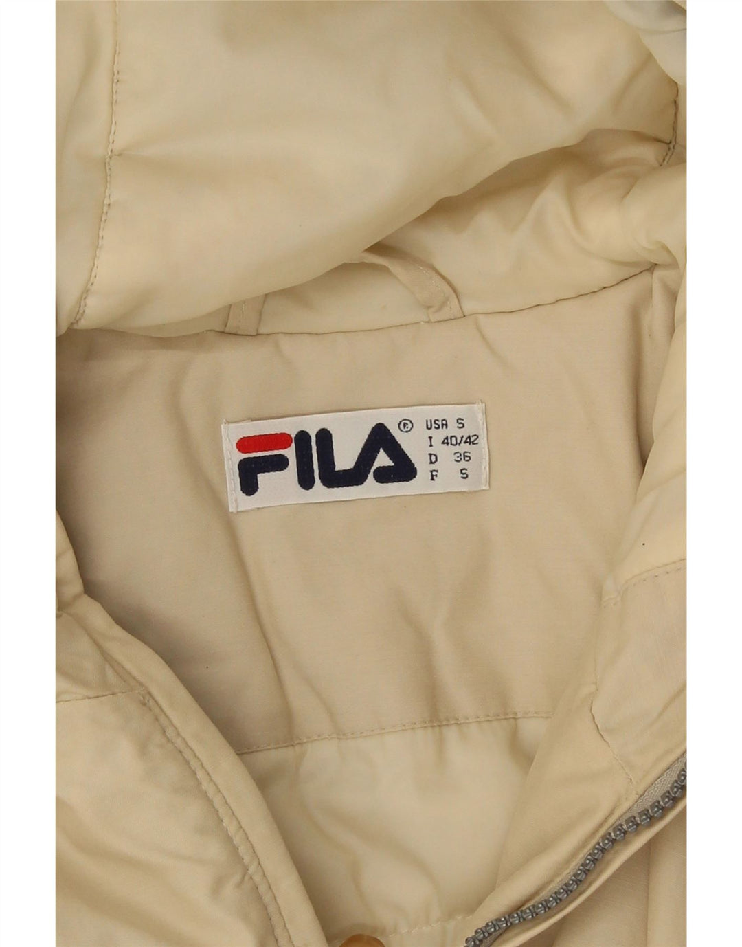 Fila Herre Hooded Windbreaker Jacket UK 36 Small Beige Bomuld