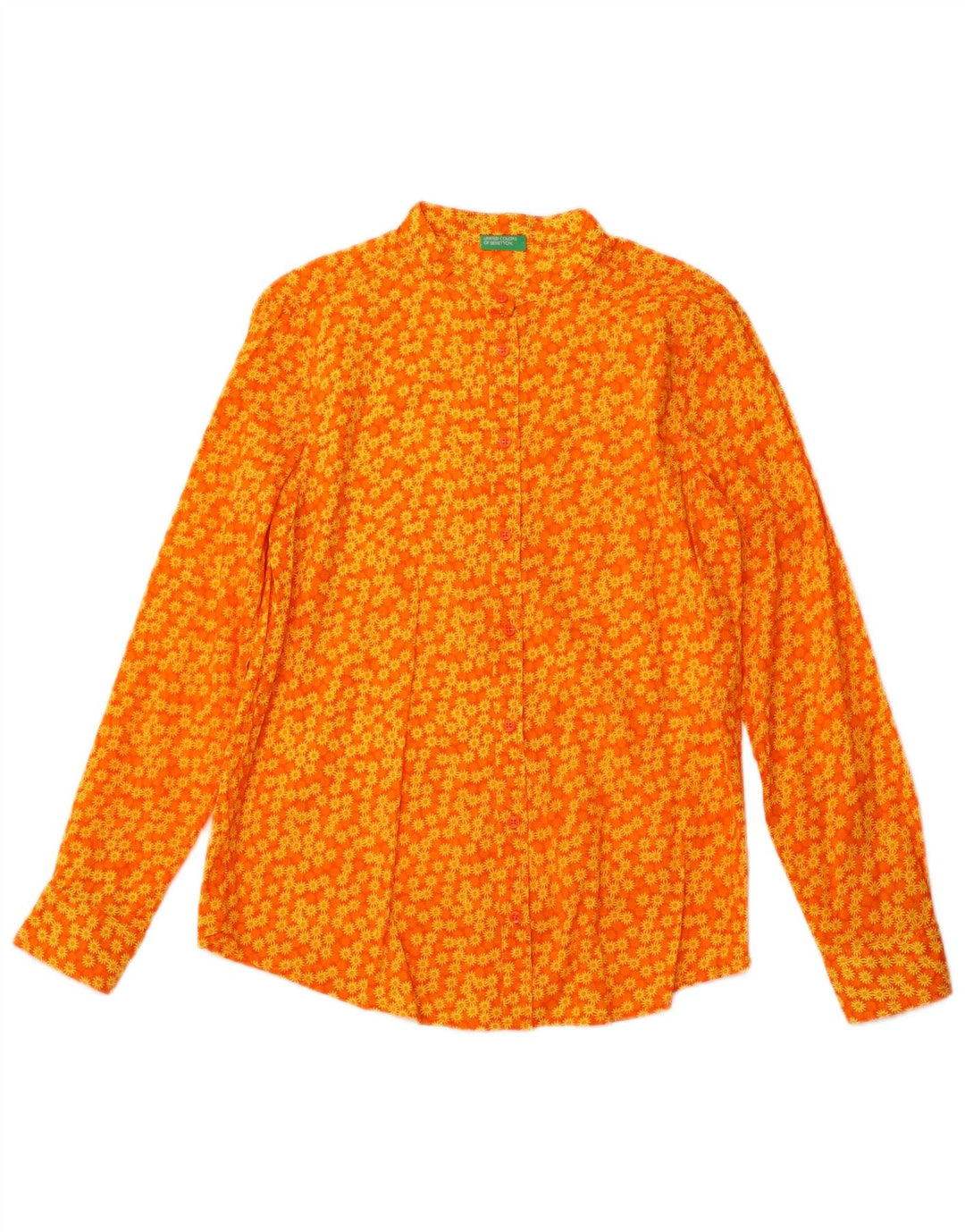 BENETTON skjortebluse til kvinder UK 12 Medium Orange Floral